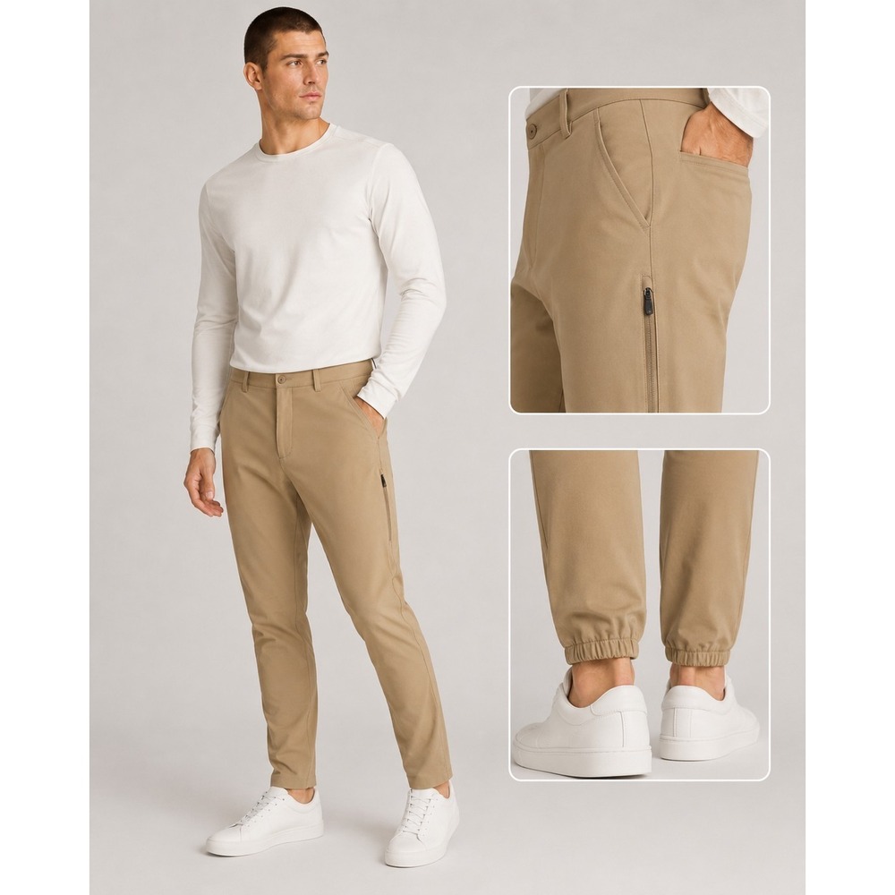 BYLT Premium Basics Men's Everyday Pants 32 Tan Stretch Chino 6% Elastane